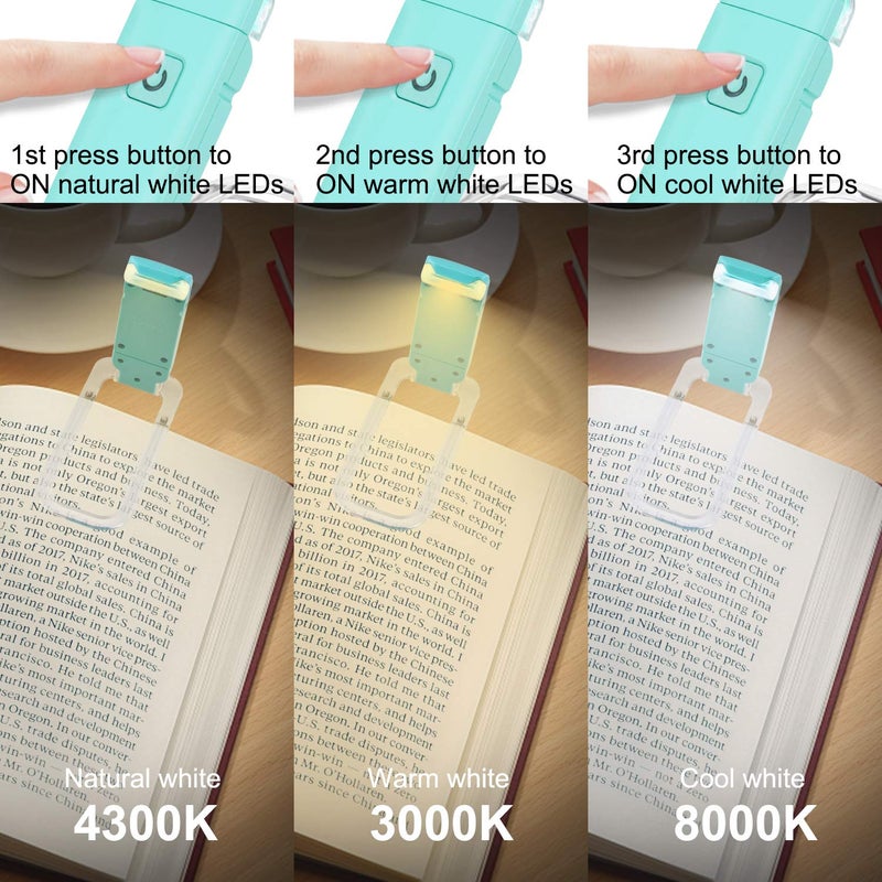 HONWELL Rechargeable Clip On LED Book Light, 3 Brightness Levels Dimmable Bookmark Light for Eye-Protection, Portable Reading Lamp for Bookworms, Travel (Blue) - Image 3